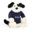Bashful Black & Cream Puppy with Personalised Navy Jumper