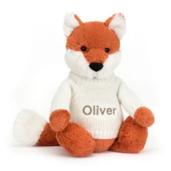 Bashful Fox Cub with Personalised Cream Jumper
