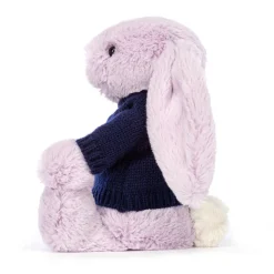 Bashful Lilac Bunny with Personalised Navy Jumper