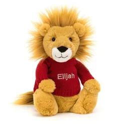 Bashful Lion with Personalised Red Jumper