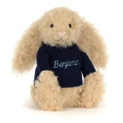 Bashful Luxe Bunny Curly with Personalised Navy Jumper