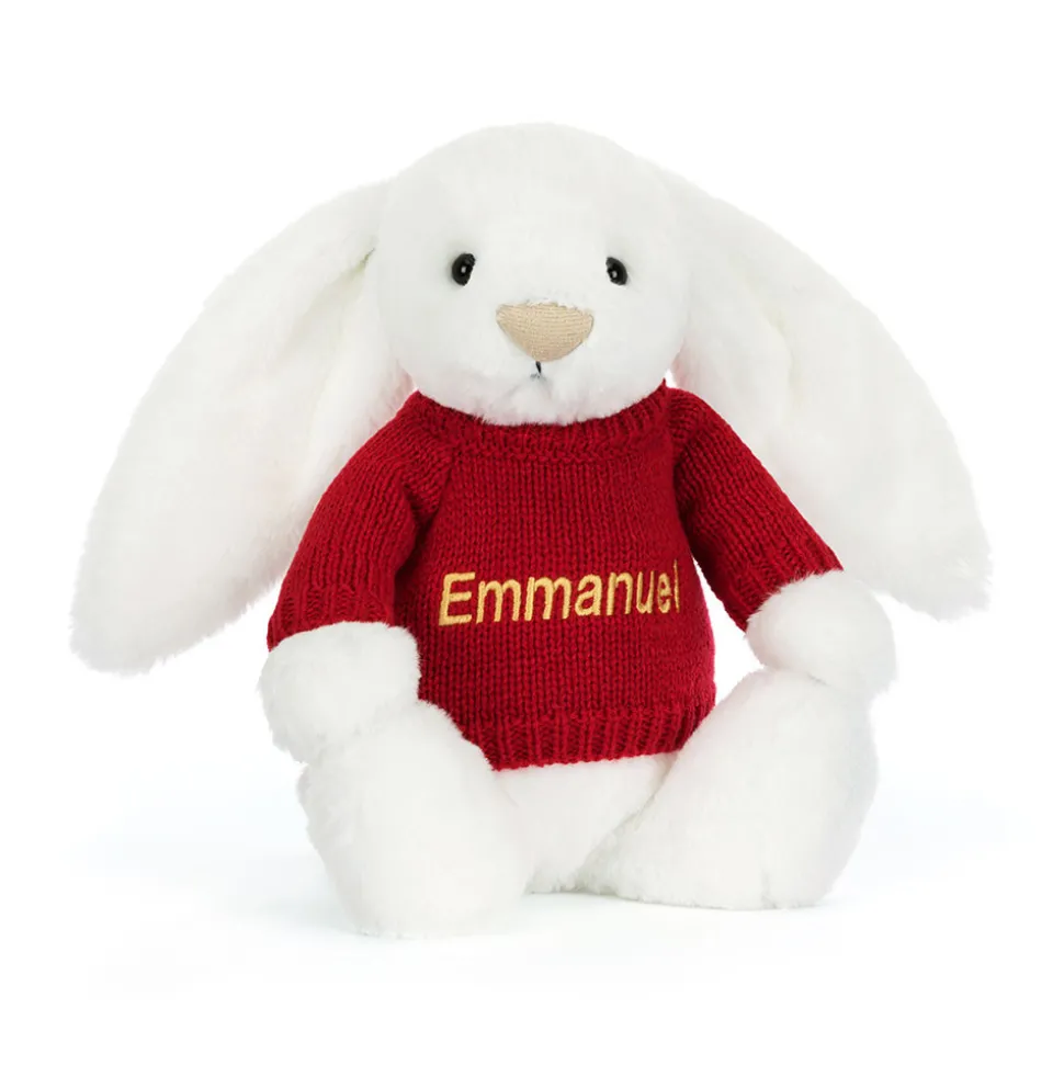 Bashful Luxe Bunny Luna with Personalised Red Jumper