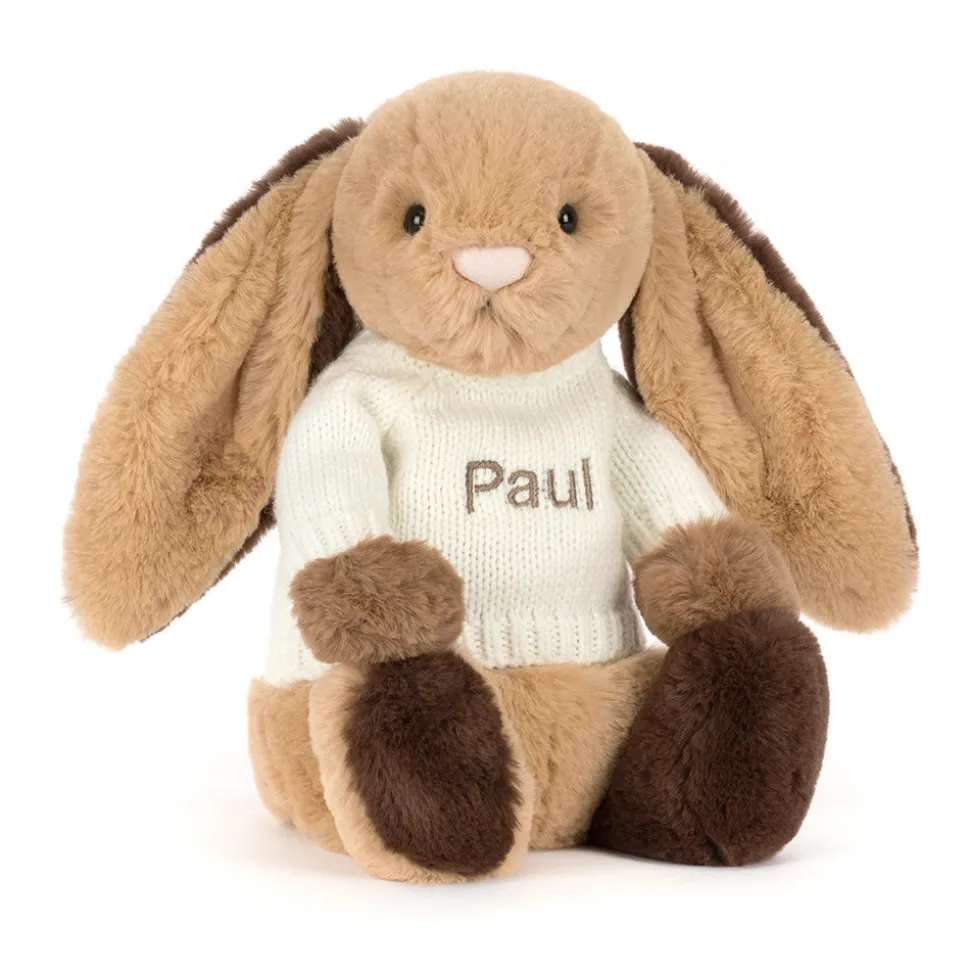 Bashful Patchwork Brown Bunny with Personalised Cream Jumper