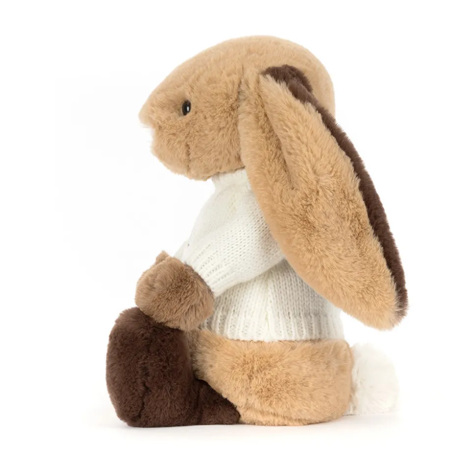 Bashful Patchwork Brown Bunny with Personalised Cream Jumper