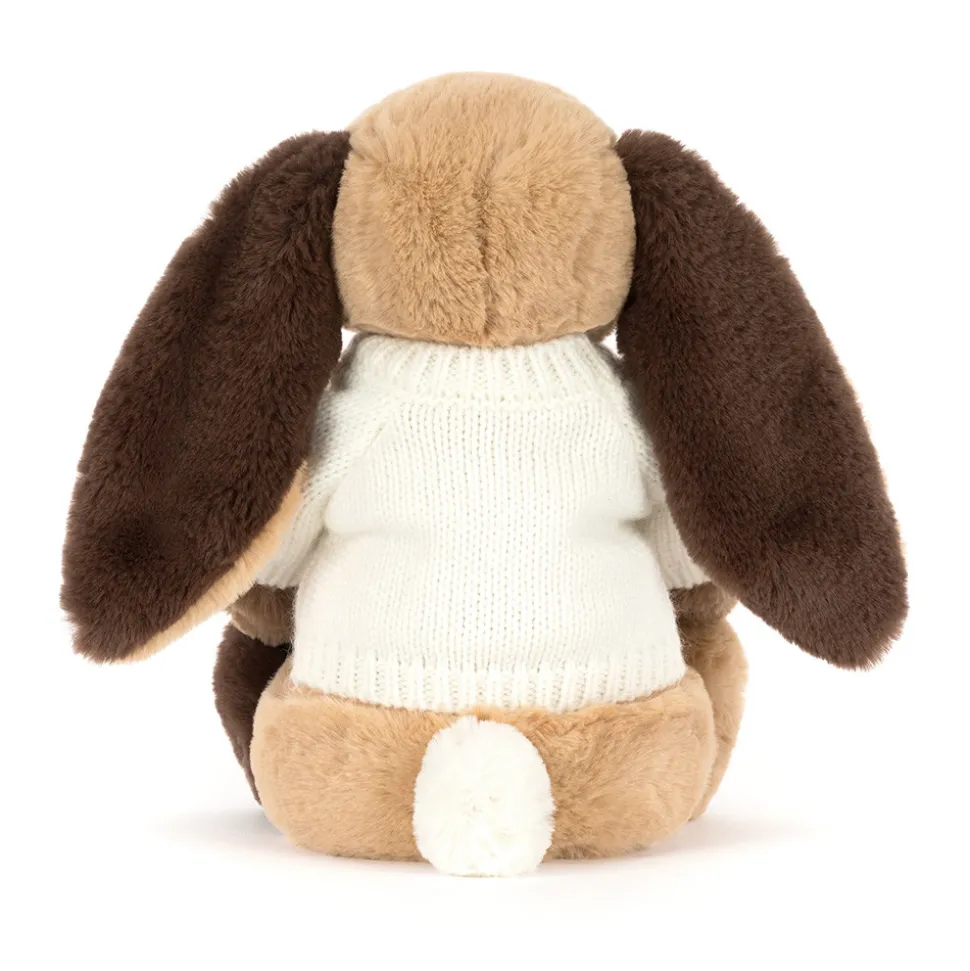 Bashful Patchwork Brown Bunny with Personalised Cream Jumper