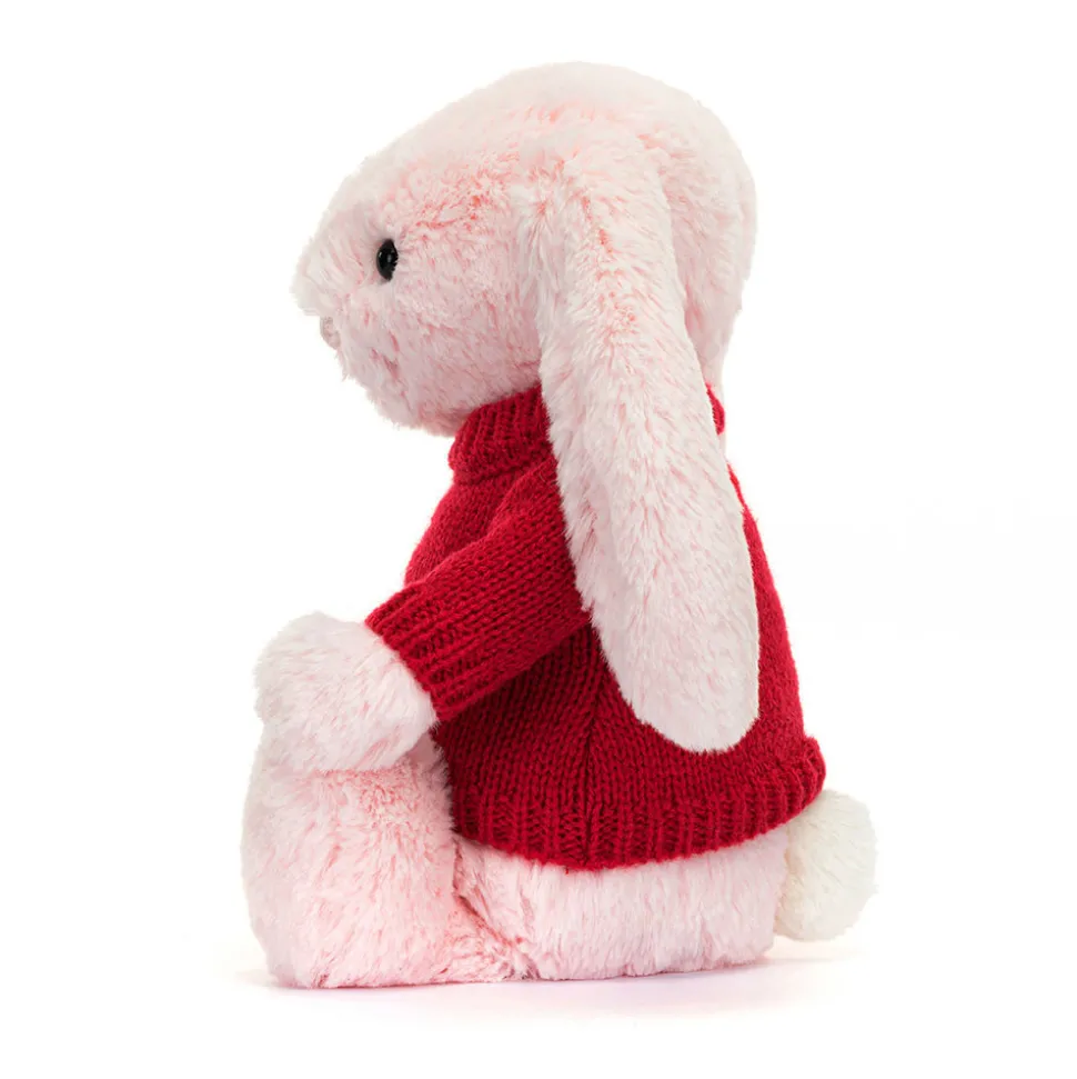 Bashful Pink Bunny with Personalised Red Jumper