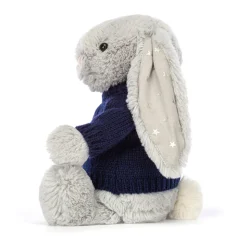 Bashful Shimmer Bunny with Personalised Navy Jumper