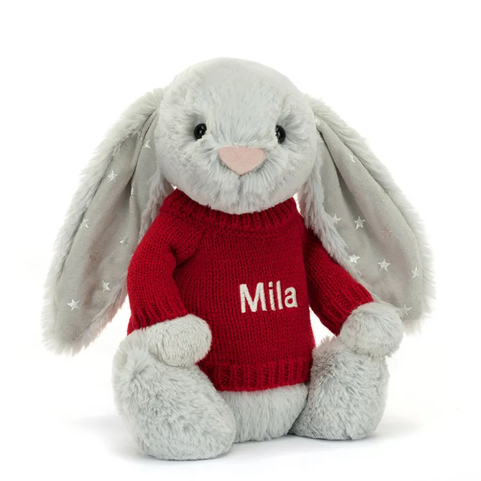 Bashful Shimmer Bunny with Personalised Red Jumper
