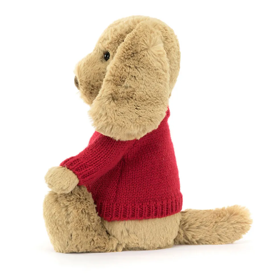 Bashful Toffee Puppy with Personalised Red Jumper